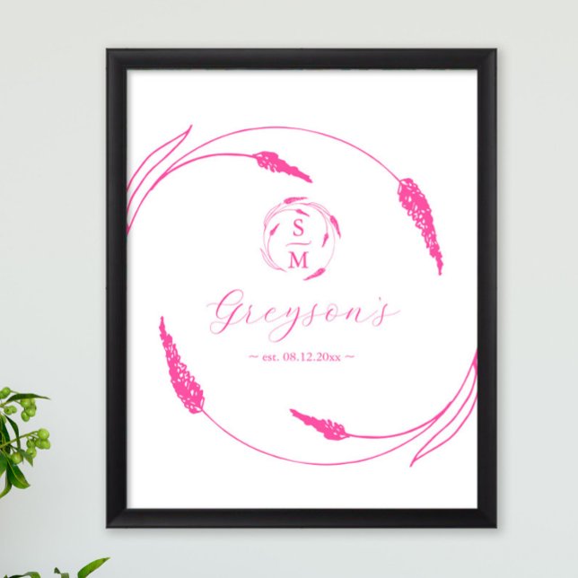 Affiche Signe et garde Mariage rose vibreux unique (Pink wedding theme ideas features unique floral line art by Victoria Grigaliunas of Do Tell A Belle)