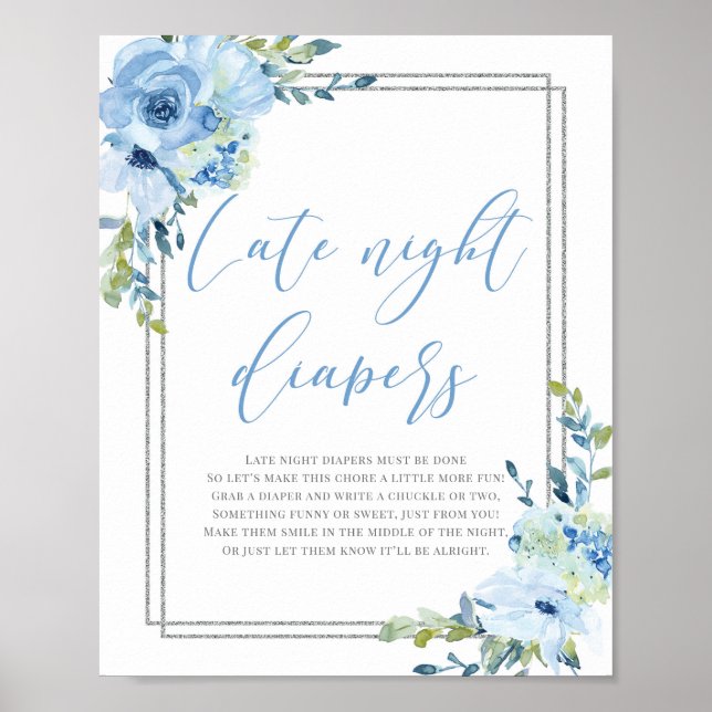 Affiche Signe floral bleu argent boho tard la nuit couches (Devant)