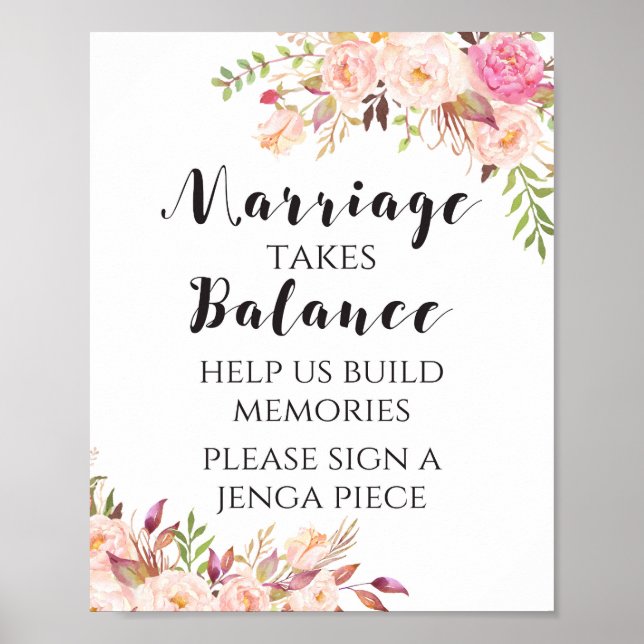 Affiche Signe floral Boho Mariage demande équilibre (Devant)