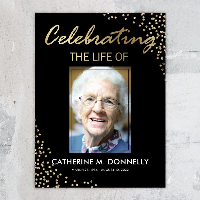 Affiche Signe funéraire | Célébration de la vie Black Gold (Créateur téléchargé)