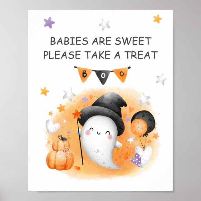 Affiche SIGNE Halloween Baby shower Little Boo Favoriser (Devant)