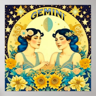 Affiche SIGNE Horoscope vintage Gemini Twins Celestin