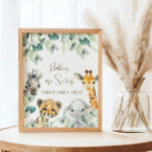 Affiche Signe Little Wild One Safari Baby shower Faveurs<br><div class="desc">Les panneaux de baby shower de Cute a Little Wild One is On the Way sont agrémentés d'une jolie végétation avec de mignons animaux de safari à l'aquarelle. Personnalisez avec vos détails.</div>