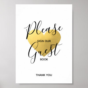 Affiche SIGNE mariage Black Gold Heart   SIGN GUEST BOOK