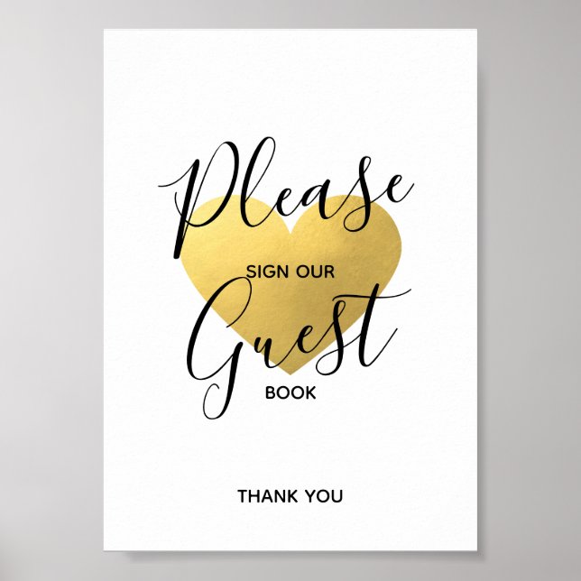Affiche SIGNE mariage Black Gold Heart | SIGN GUEST BOOK (Devant)