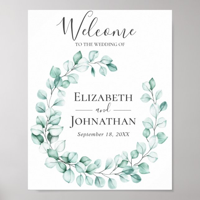Affiche SIGNE Mariage D'ACCUEIL Eucalyptus Verdure Wreath (Devant)