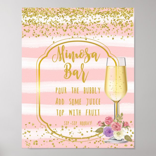 Affiche Signe Mariage de bar Mimosa en or rose confetti (Devant)