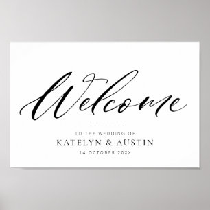 Affiche signe mariage de bienvenue calligraphie noire