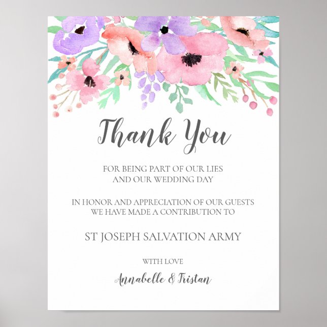 Affiche Signe mariage - Dons Aquarelle Panneau Floral (Devant)