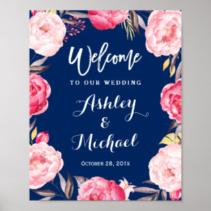 Affiche SIGNE Mariage Floral bleu marine moderne