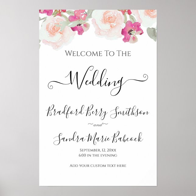 Affiche SIGNE Mariage Floral Fruit Rose Bleu Simple (Devant)