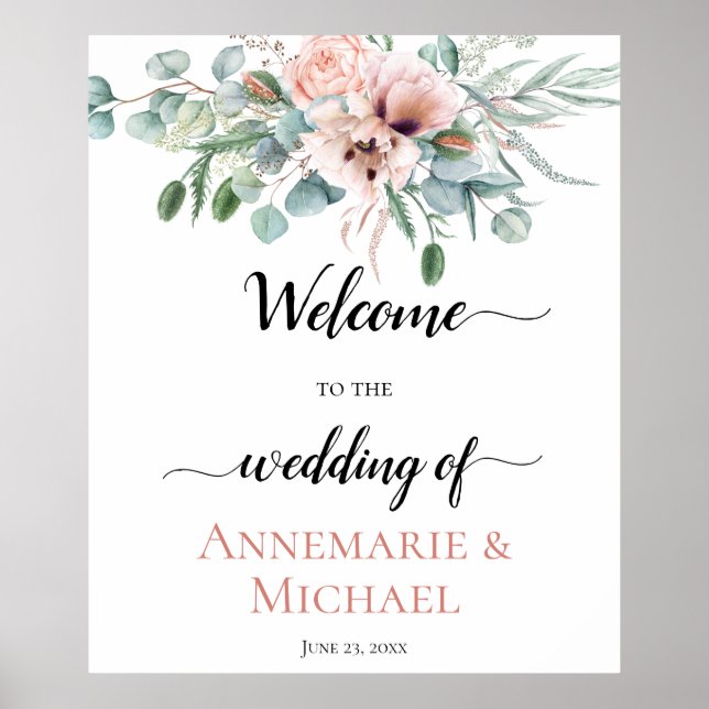 Affiche SIGNE Mariage Floral Poulet Pavoie rose pâle (Devant)