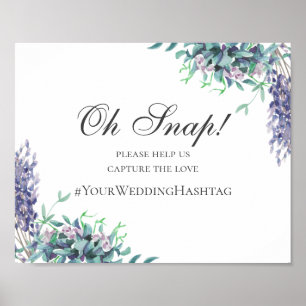 Affiche signe mariage. Hashtag instagram fleuri violet