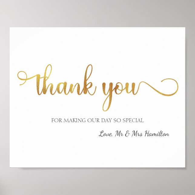 Affiche SIGNE Mariage "Merci" Or blanc (Devant)
