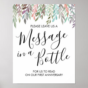Affiche Signe mariage - Message dans une bouteille de verd
