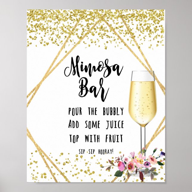 Affiche Signe Mariage Mimosa Bar Signe faux confetti or (Devant)