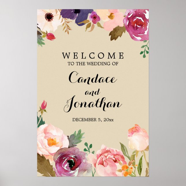 Affiche SIGNE Mariage Rustique Boho Watercolor (Devant)