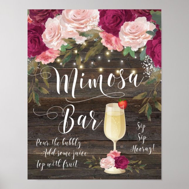 Affiche SIGNE Mariage Rustique Mimosa Bar Bourgogne rose (Devant)