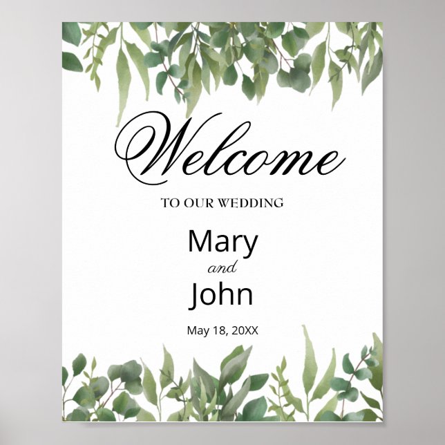 Affiche SIGNE Mariage Rustique Vert Feuille Verdure Foliag (Devant)