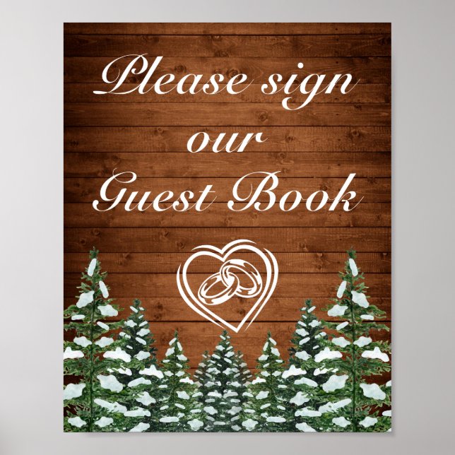 Affiche SIGNE Mariage Snowy Wood & Forest Country Pine (Devant)