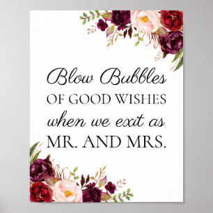 Affiche Signe Marsala Floral Mariage bulles de bons voeux
