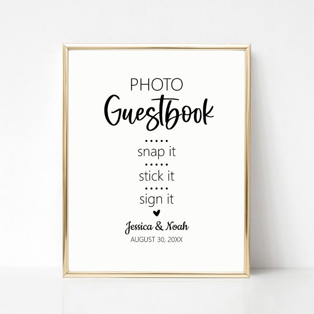 Affiche Signe minimaliste moderne Mariage photo (Photo Guestbook sign: snap it, stick it, sign it)