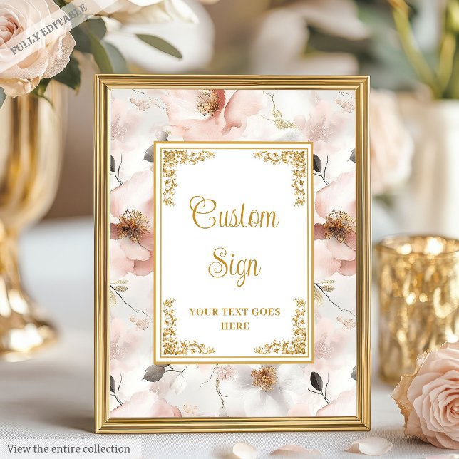 Affiche Signe moderne boho rose roux or 8x10 (Modern boho dusty pink flowers gold 8x10 sign)