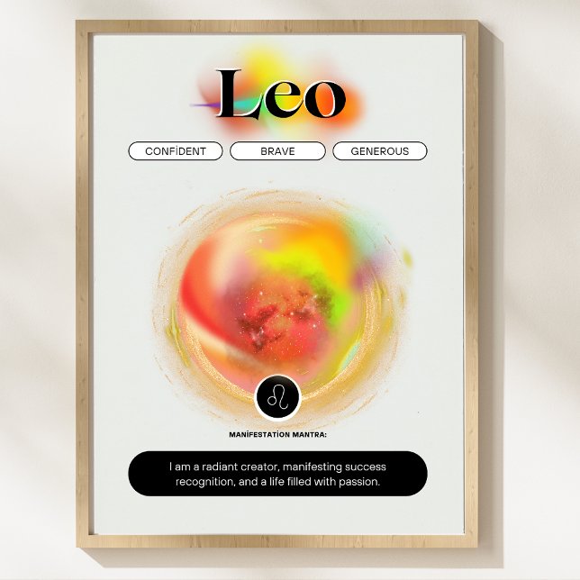 Affiche Signe moderne Zodiac Leo Citation | Élément incend (Modern Zodiac Sign Leo Quote | Element Fire)