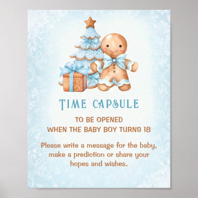 Affiche Signe Noël Baby shower Bleu Jeu Heure Capsule (Devant)