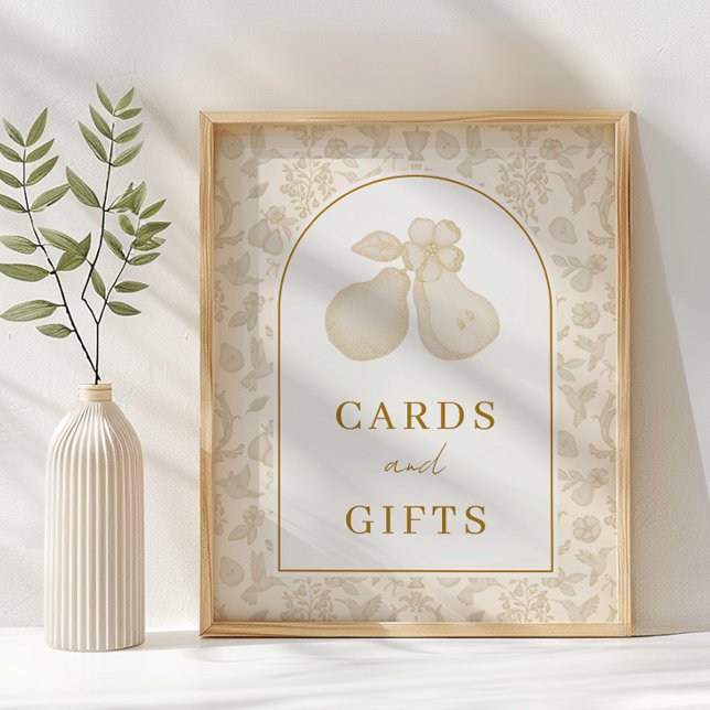 Affiche Signe Or Perfect Pear Fête des mariées Cartes et C (Cards and Gifts Sign)