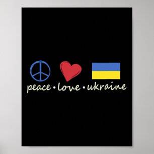 Affiche Signe Paix Amour Couleurs Ukraine Rétro Vintage