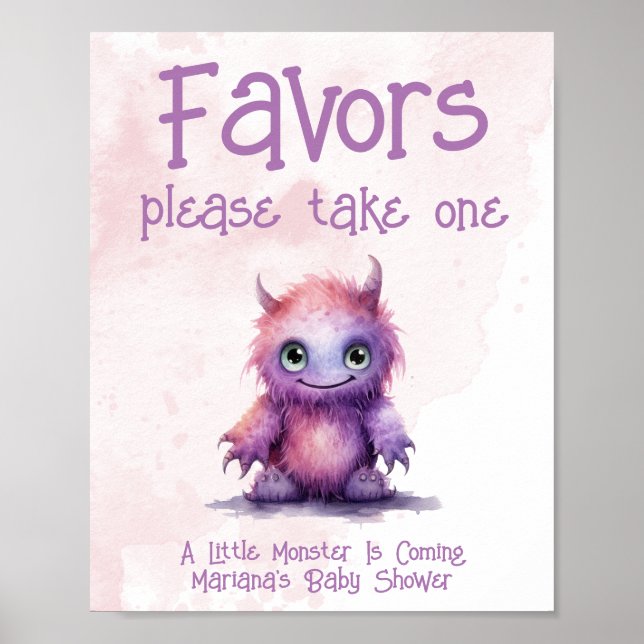 Affiche Signe Petit Monstre Fille Baby shower Faveurs (Devant)
