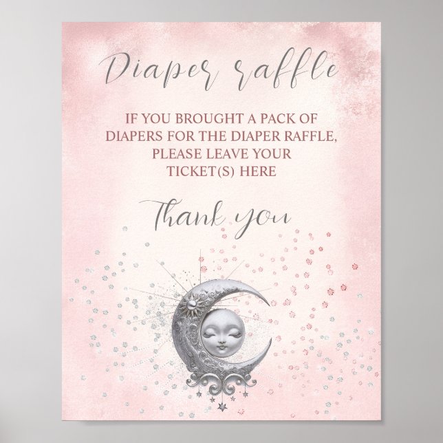 Affiche Signe Raffle Baby shower Fille Lune Au-Dessus De L (Devant)