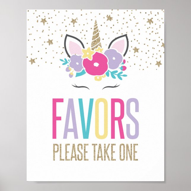 Affiche Signe Rainbow Unicorn Anniversaire Fête Faveurs (Devant)