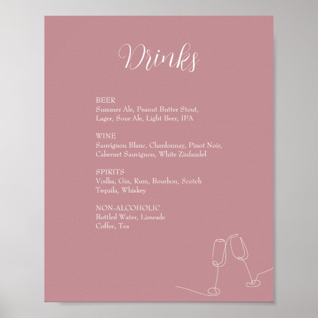 Affiche SIGNE ROE Rose & Blanc Simples boissons à mauvaise (Devant)