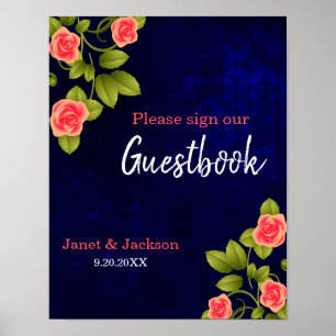 Affiche Signe Rose bleu foncé et corail