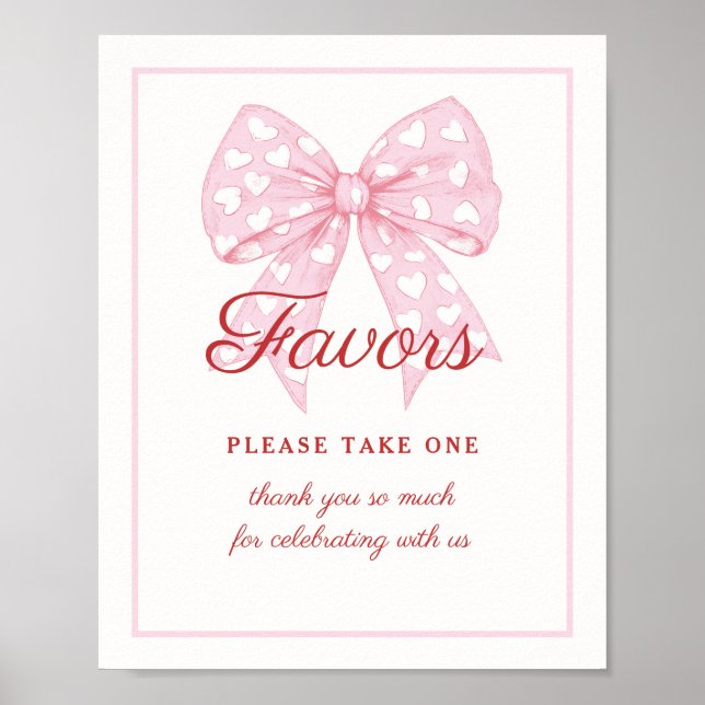 Affiche Signe rose Bow Baby shower amoureux Faveurs (Devant)