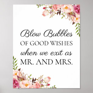 Affiche Signe rose Mariage bulles de bons voeux