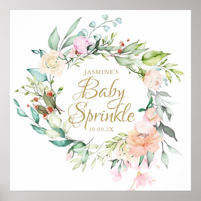 Affiche Signe Rose or de bois Sprinkle Script bébé (Devant)