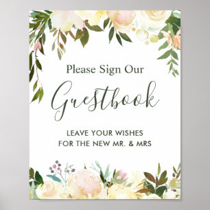 Affiche Signe Rustique Floral Green Mariage