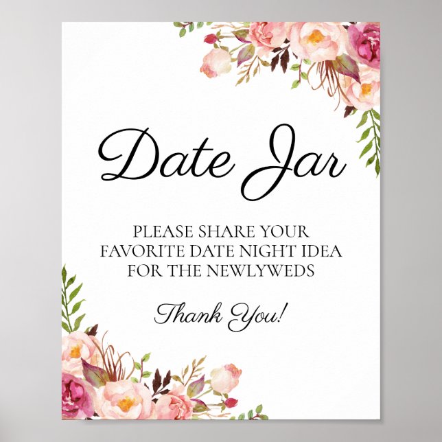 Affiche Signe Rustique rose Floral Date Jar Mariage (Devant)