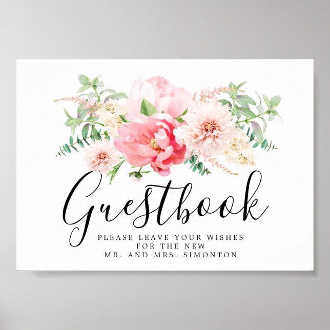 Affiche Signe Rustique rose Floral Mariage (Devant)