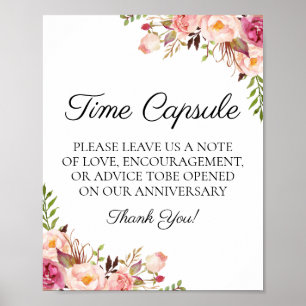 Affiche Signe Rustique Rose Floral Mariage Temps Capsule