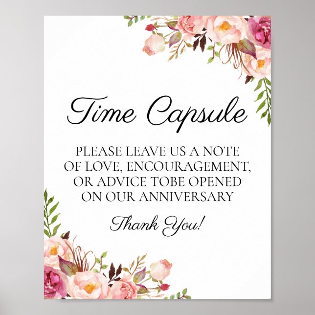 Affiche Signe Rustique Rose Floral Mariage Temps Capsule (Devant)