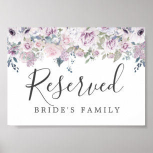 Affiche Signe Rustique violet blanc Floral Mariage Réservé