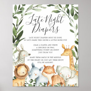 Affiche Signe Safari Animaux Baby shower Diapeurs de nuit 