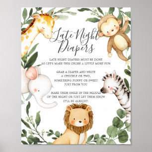 Affiche Signe Safari Animaux Baby shower Diapeurs de nuit 