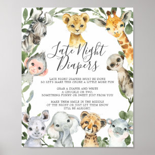 Affiche Signe Safari Animaux Baby shower Diapeurs de nuit 