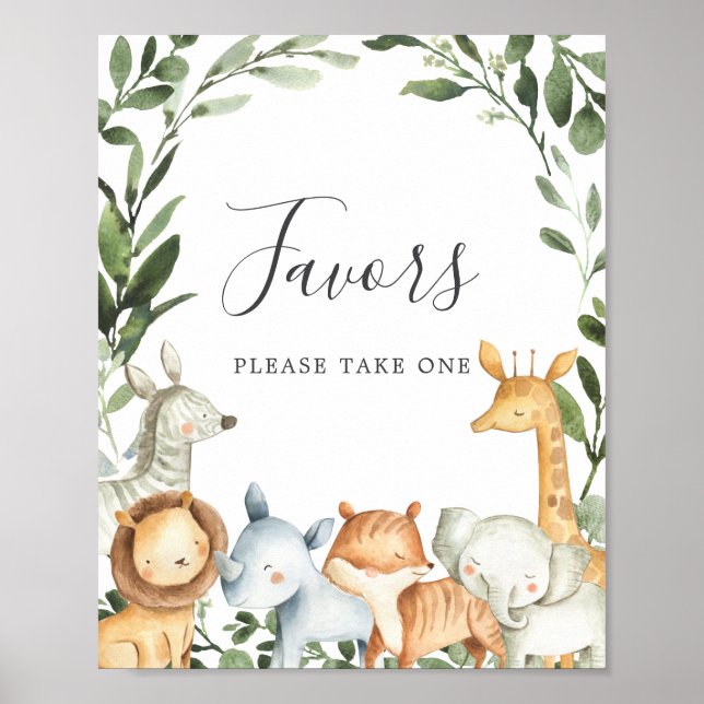 Affiche Signe Safari Animaux Baby shower Faveurs (Devant)