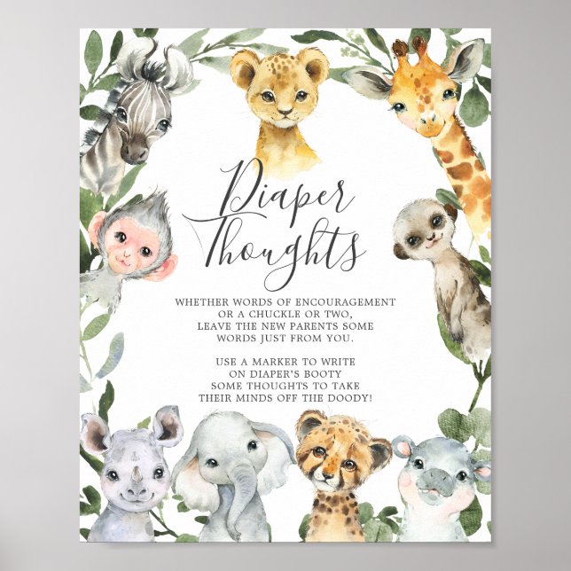 Affiche Signe Safari Animaux Baby showers Pensées de couch (Devant)